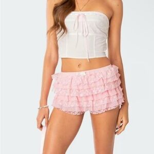 Edikted Unicorn Layered Pink Ruffle Shorts